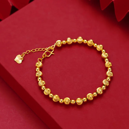 24K Gold Cat's Eye Bead Bracelet For Women GIA Certified