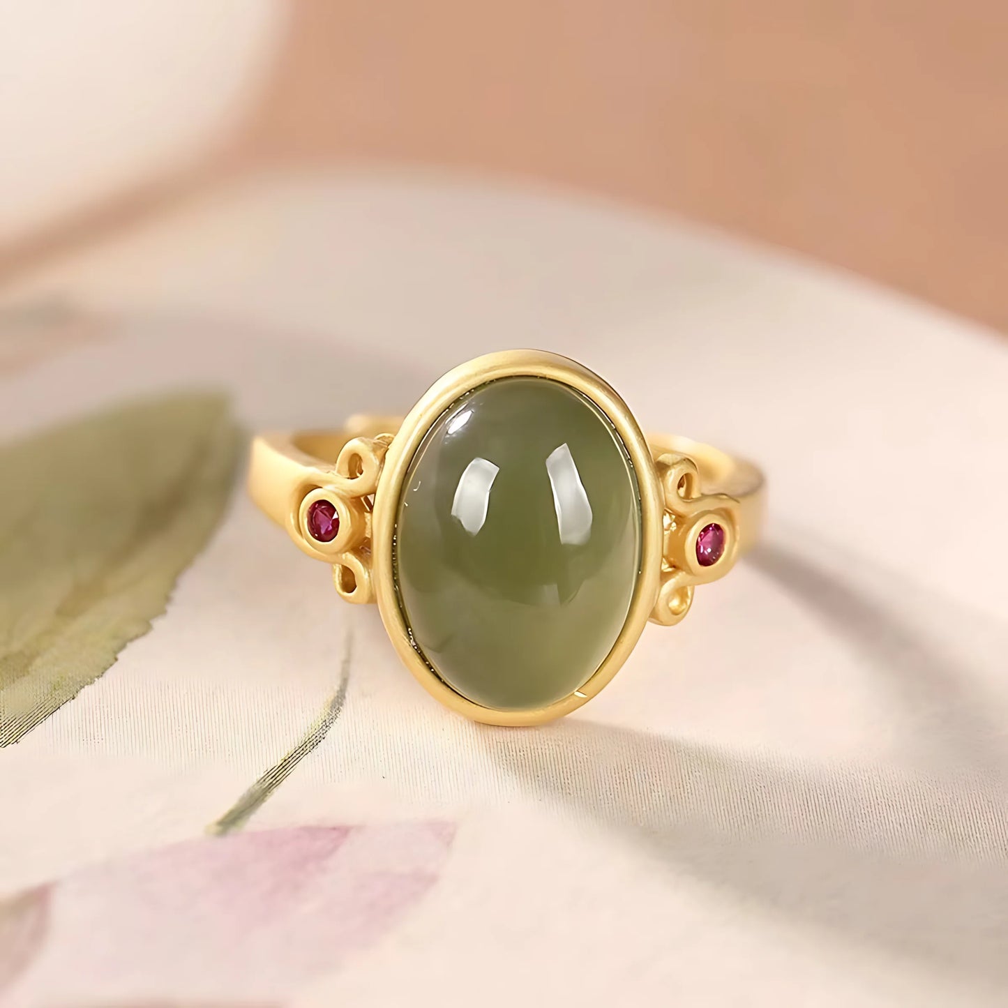 Sterling Silver Hotan Jade Geometric Ring For Women