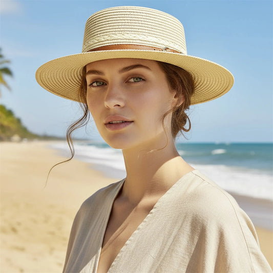 Women's Wide Brim Straw Sun Hat With Breathable Design
