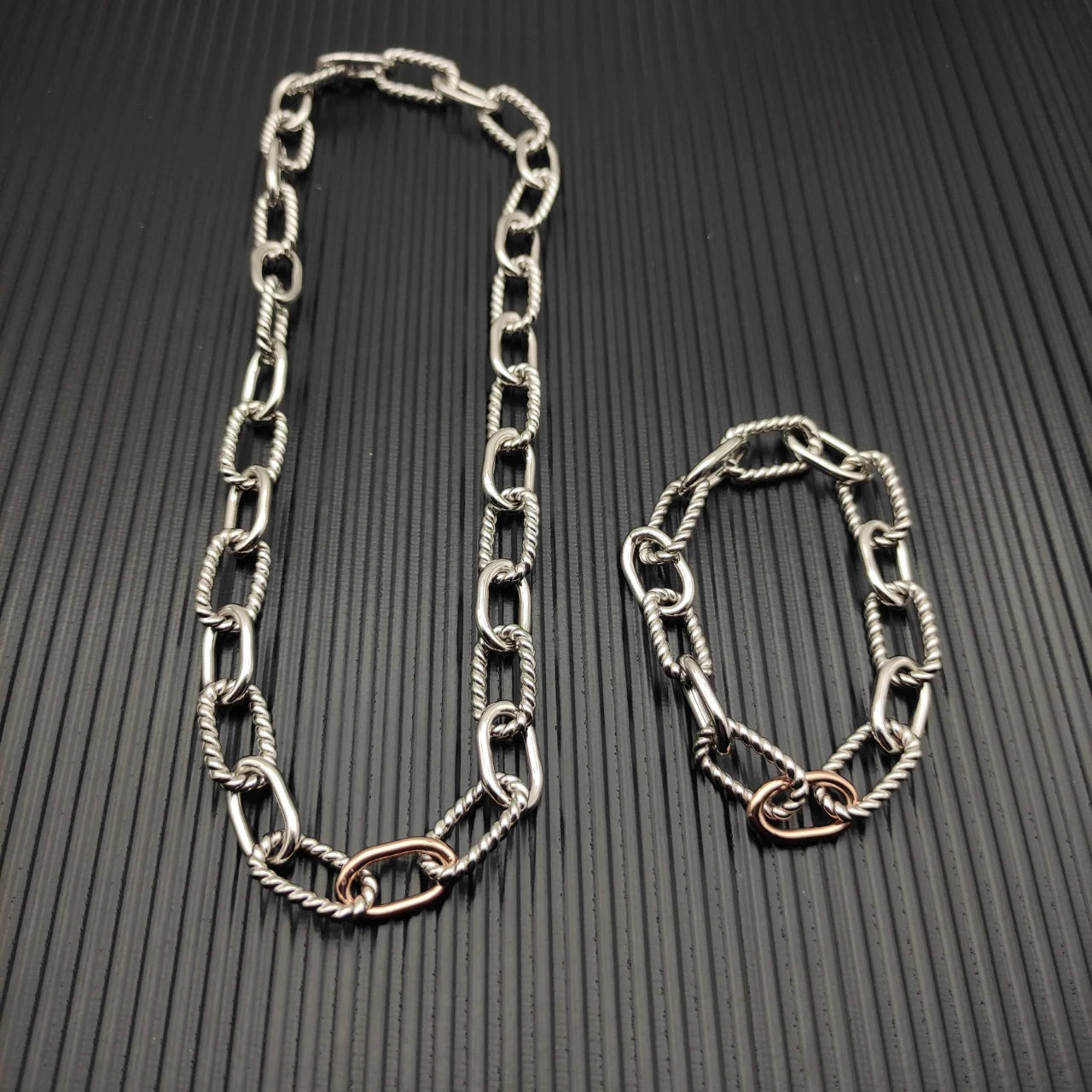 Multi Ring Two Tone Necklace Unisex Elegant