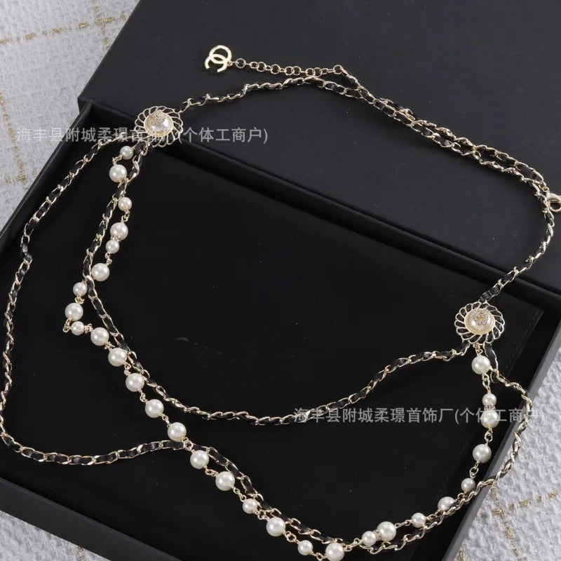 Double C Pearl Necklace Peach Heart Tassel Fragrant Style