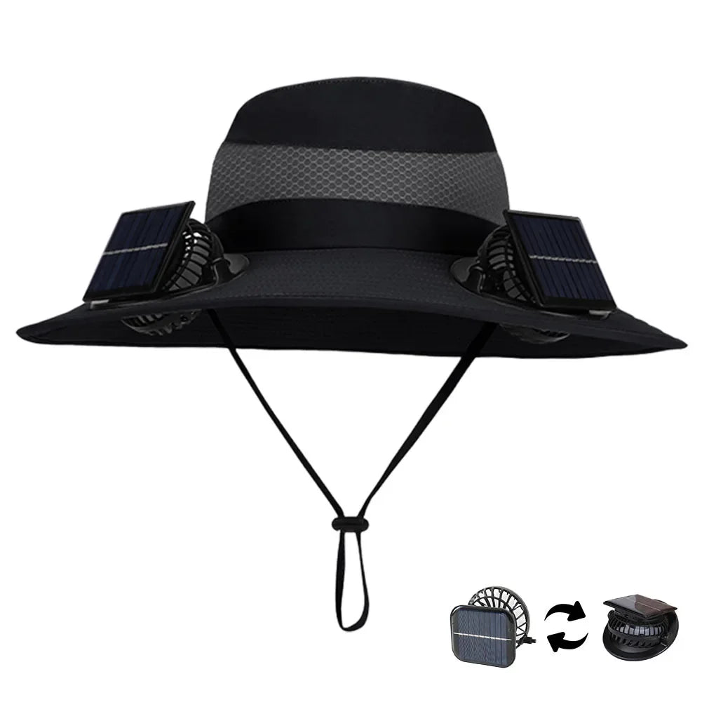 Solar Charging Fan Wide Brim Sun Hat UV Protection