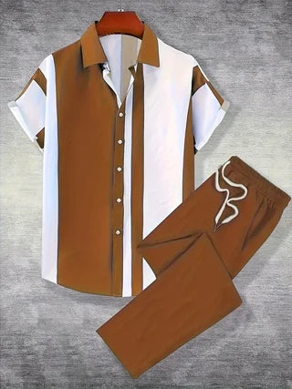 2 Piece Printed Men's Summer Short Sleeve Shirt And Pants Set