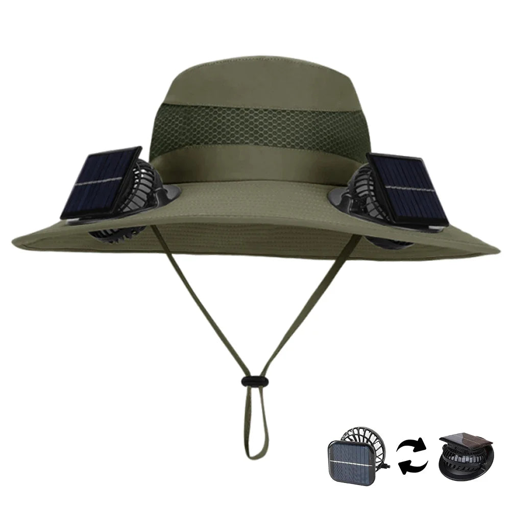 Solar Charging Fan Wide Brim Sun Hat UV Protection