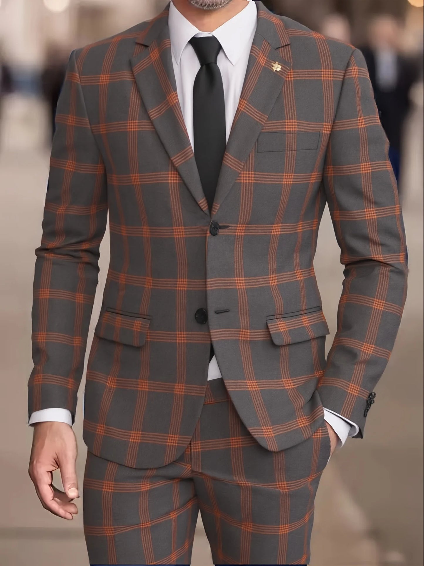 Men's Four Seasons Plaid Suit Two Piece Slim Fit