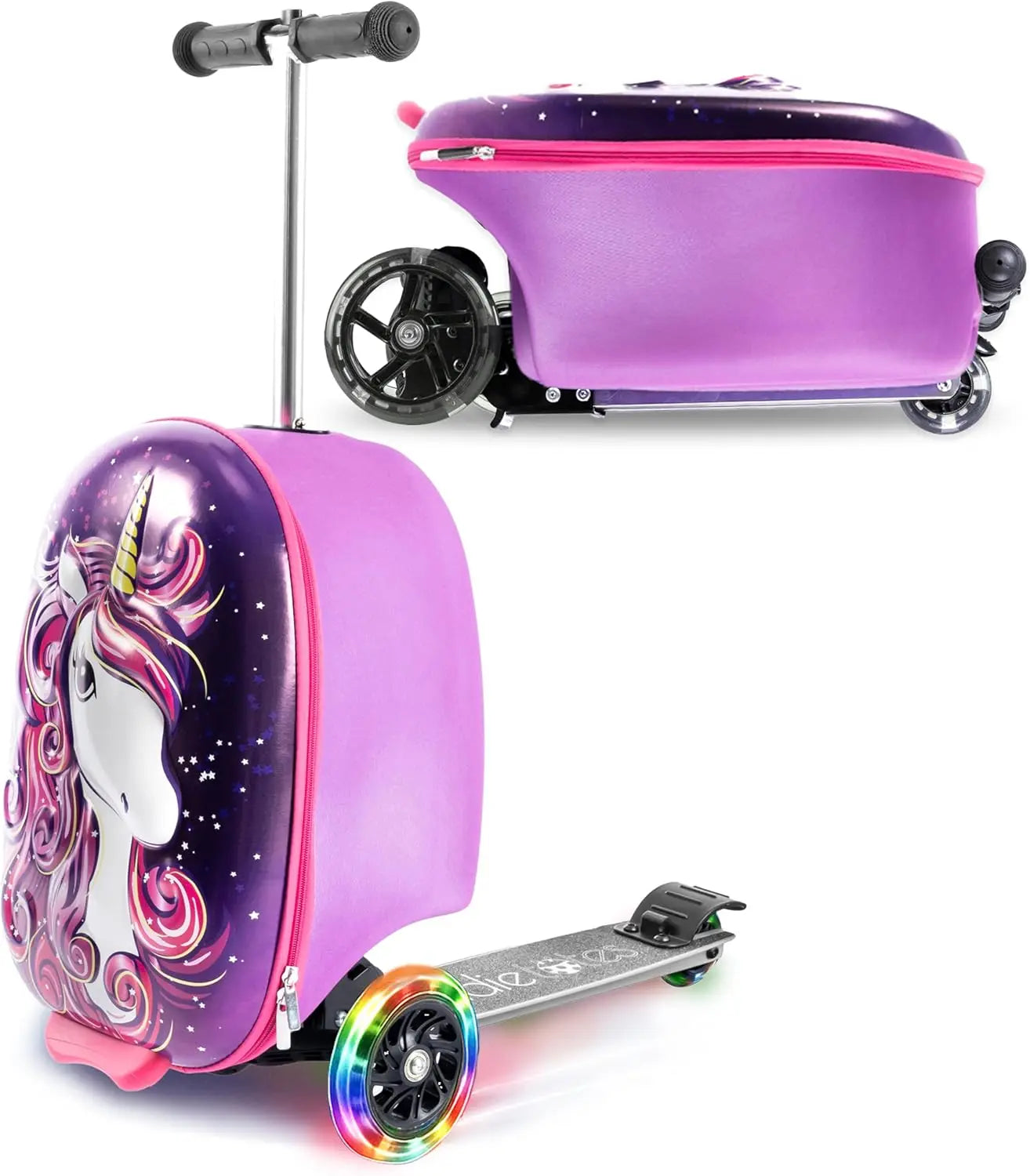 Kids Scooter Suitcase Hardside Carry-On With LED Wheels
