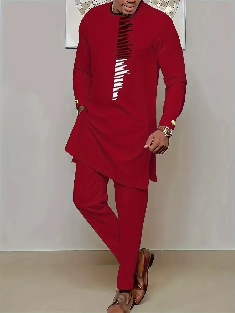 Men's Casual Long Sleeve Two-Piece Set Top and Trousers