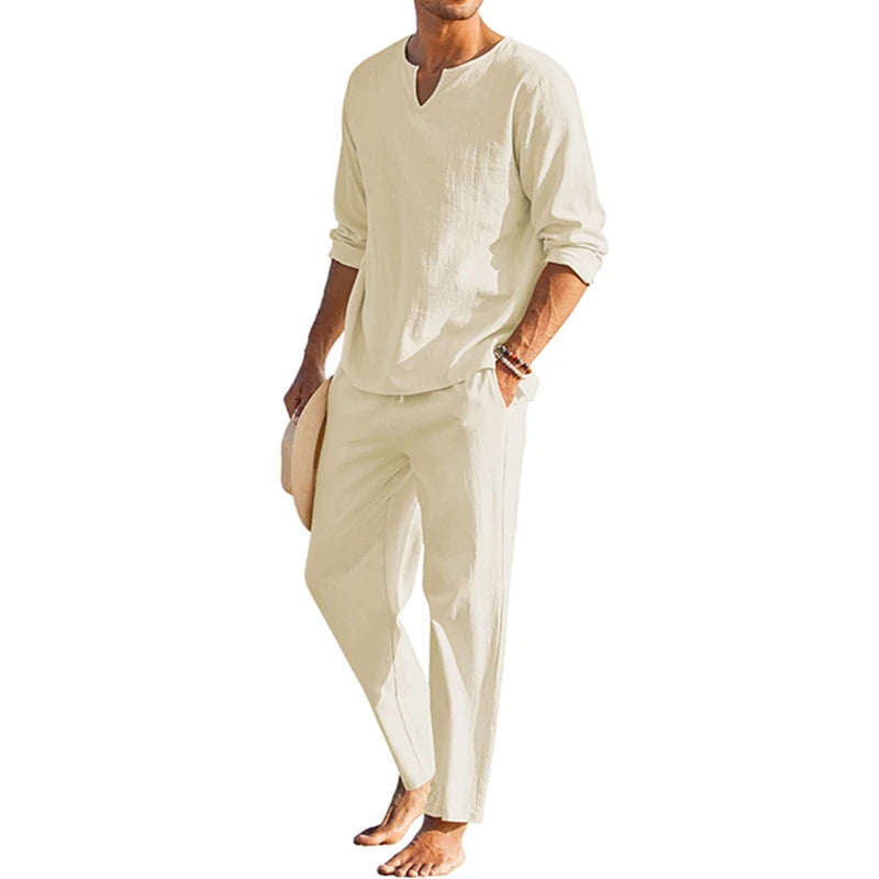 Men's Summer Loungewear Set Polyester Spandex Henley Shirt Pants
