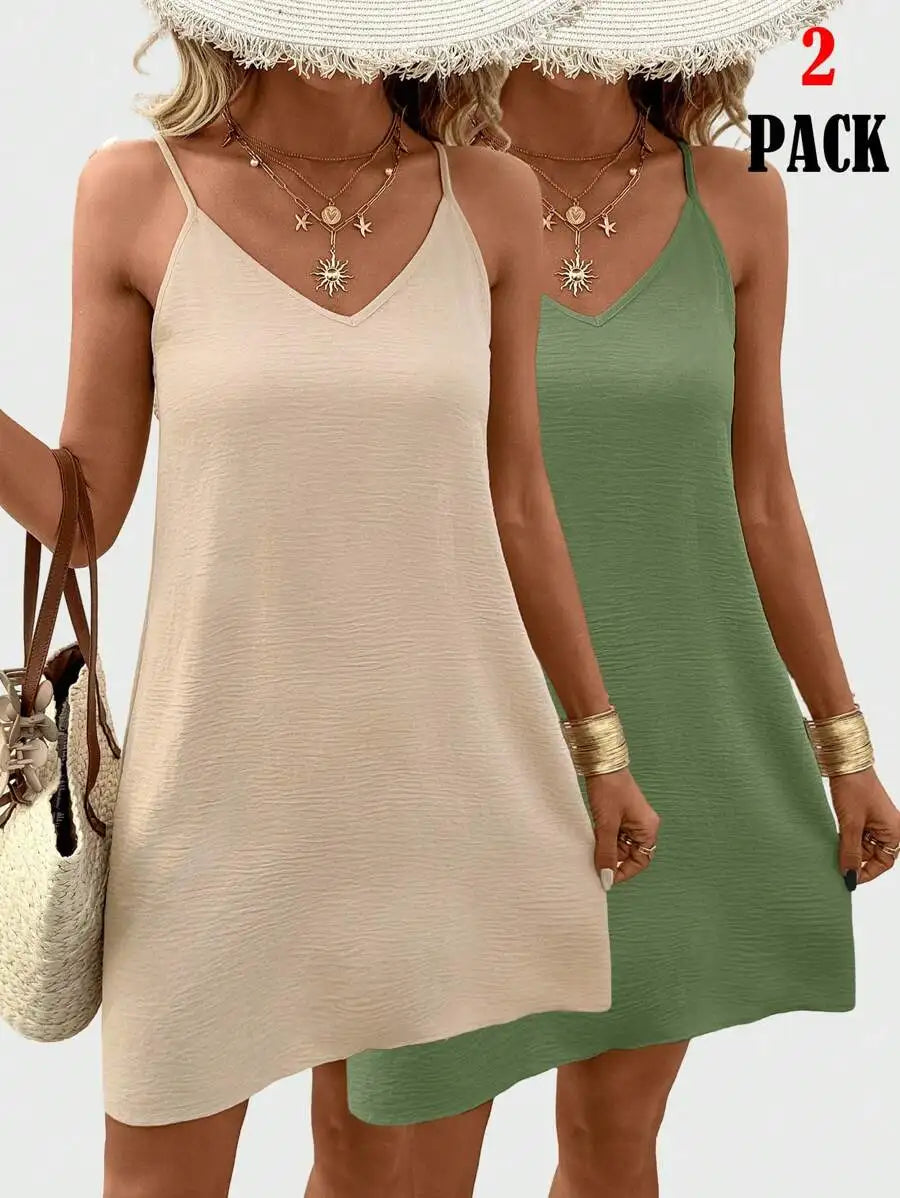 Women's Sleeveless V Neck Mini Slip Dress 100 Percent Polyester