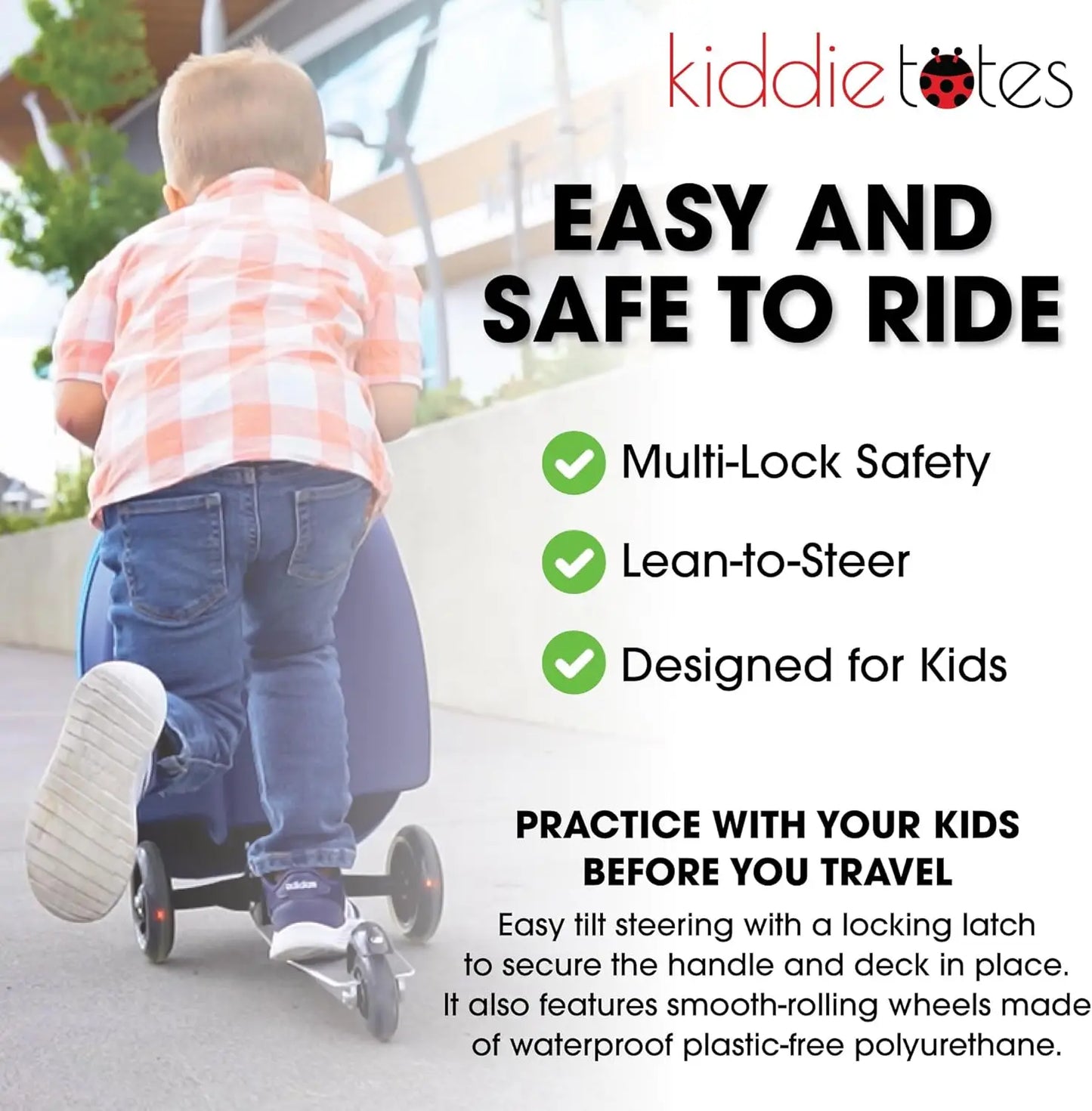 Kids Scooter Suitcase Hardside Carry-On With LED Wheels