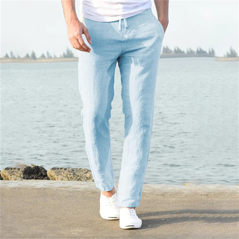 Men's Cotton Linen Casual Baggy Streetwear Joggers Trousers