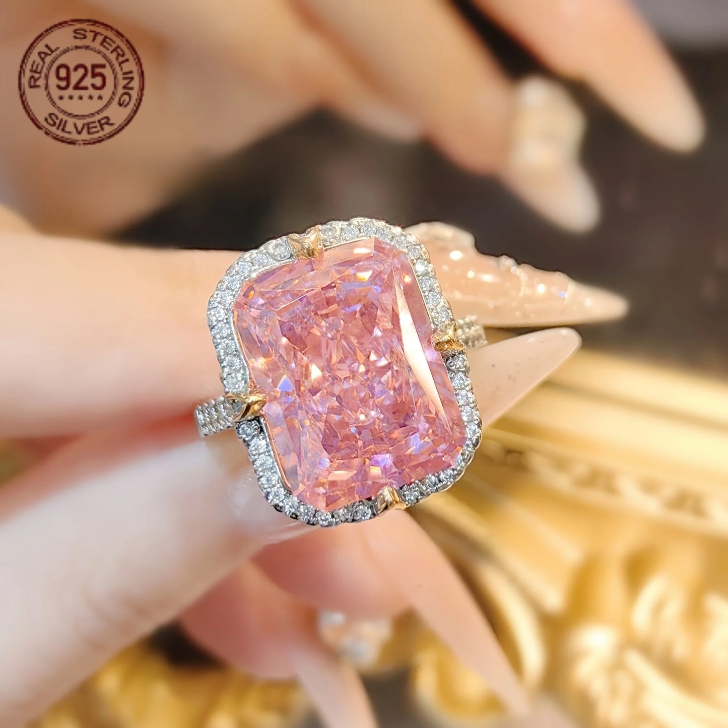Zircon Princess Cut Silver Ring For Women Wedding