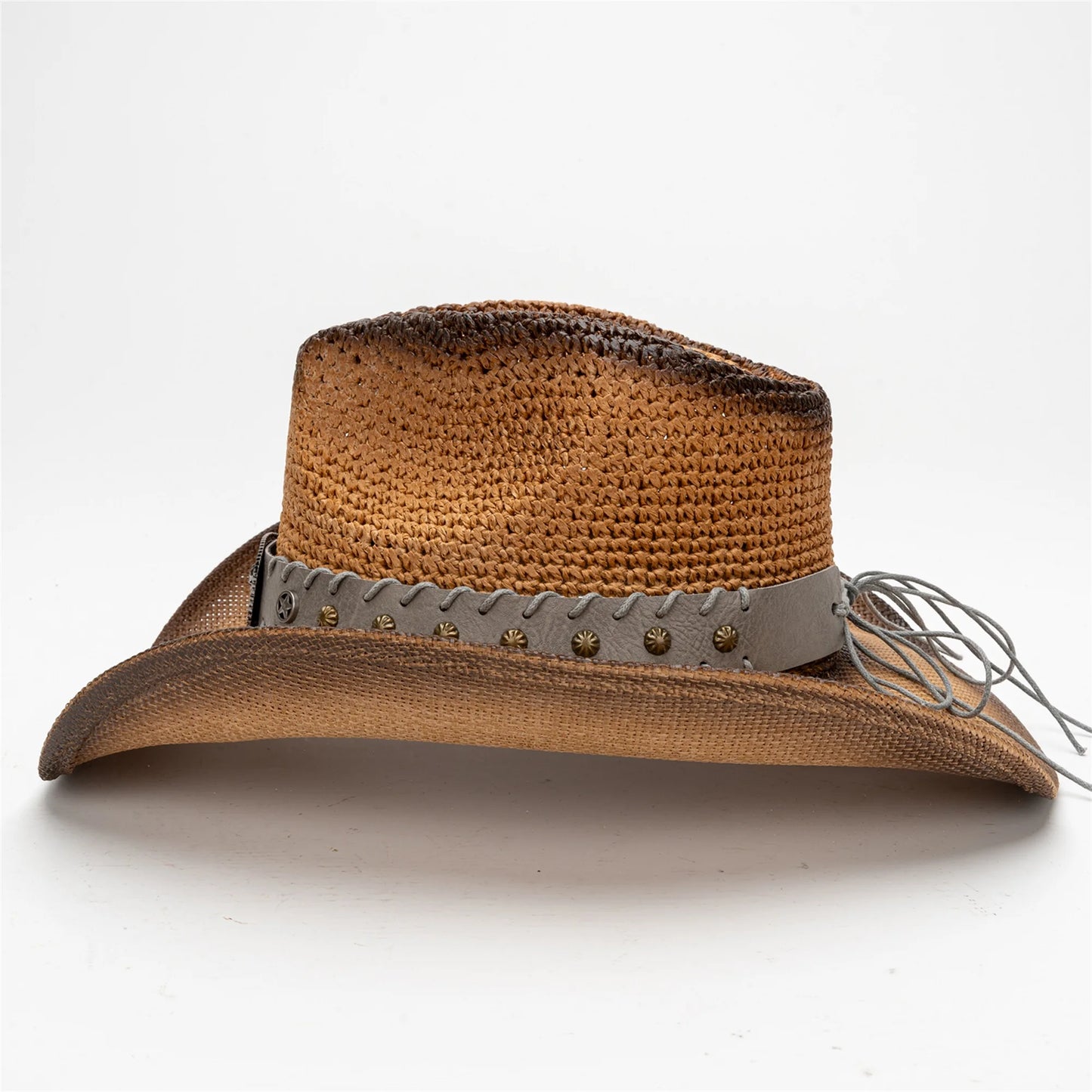 Breathable Wide Brim Straw Sun Hat Bull Head Belt Western