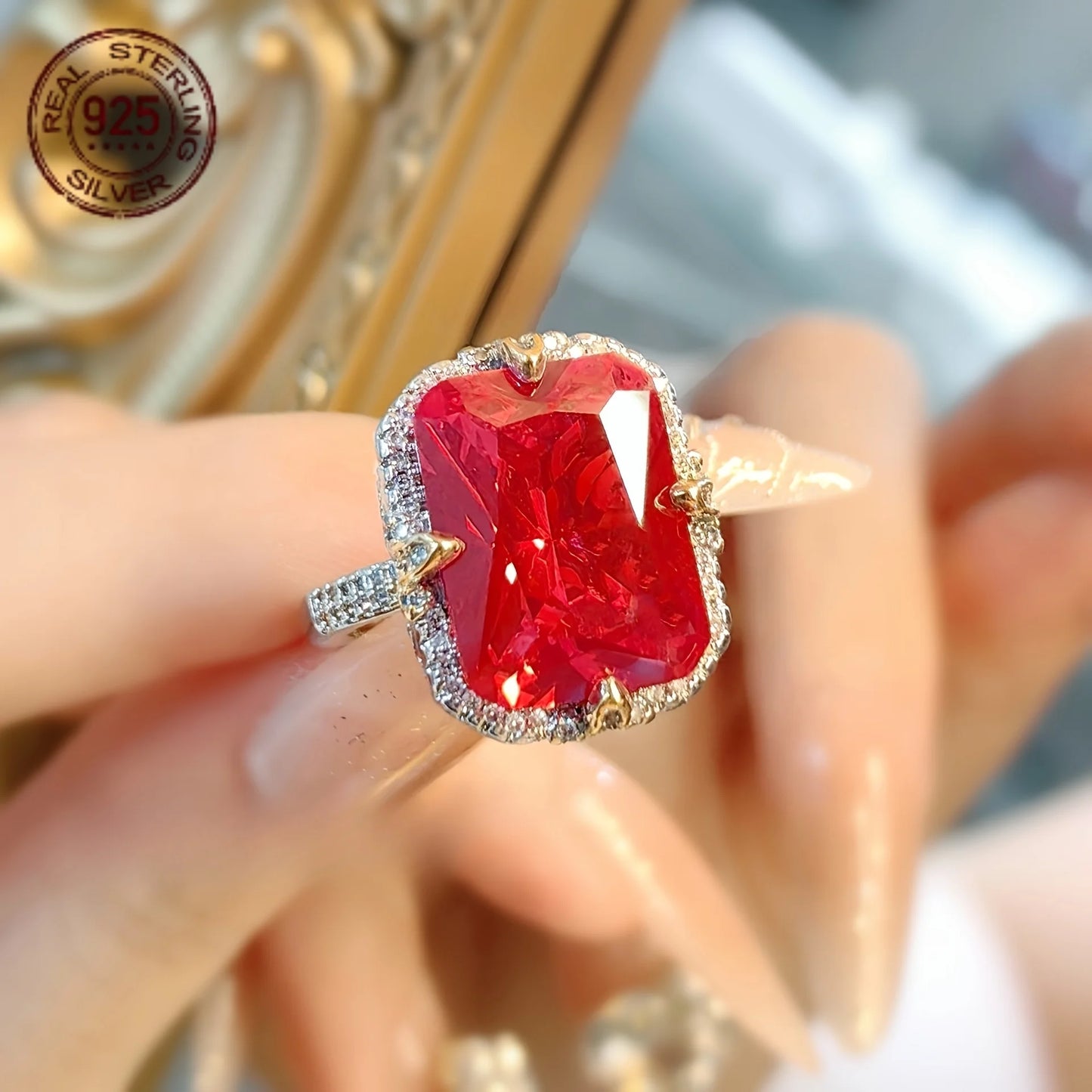 Zircon Princess Cut Silver Ring For Women Wedding