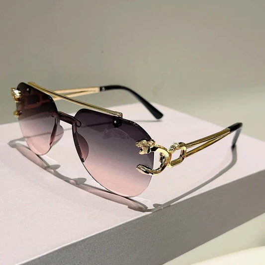 Rimless Pilot Sunglasses Women Men Gradient Lenses Plastic Frames