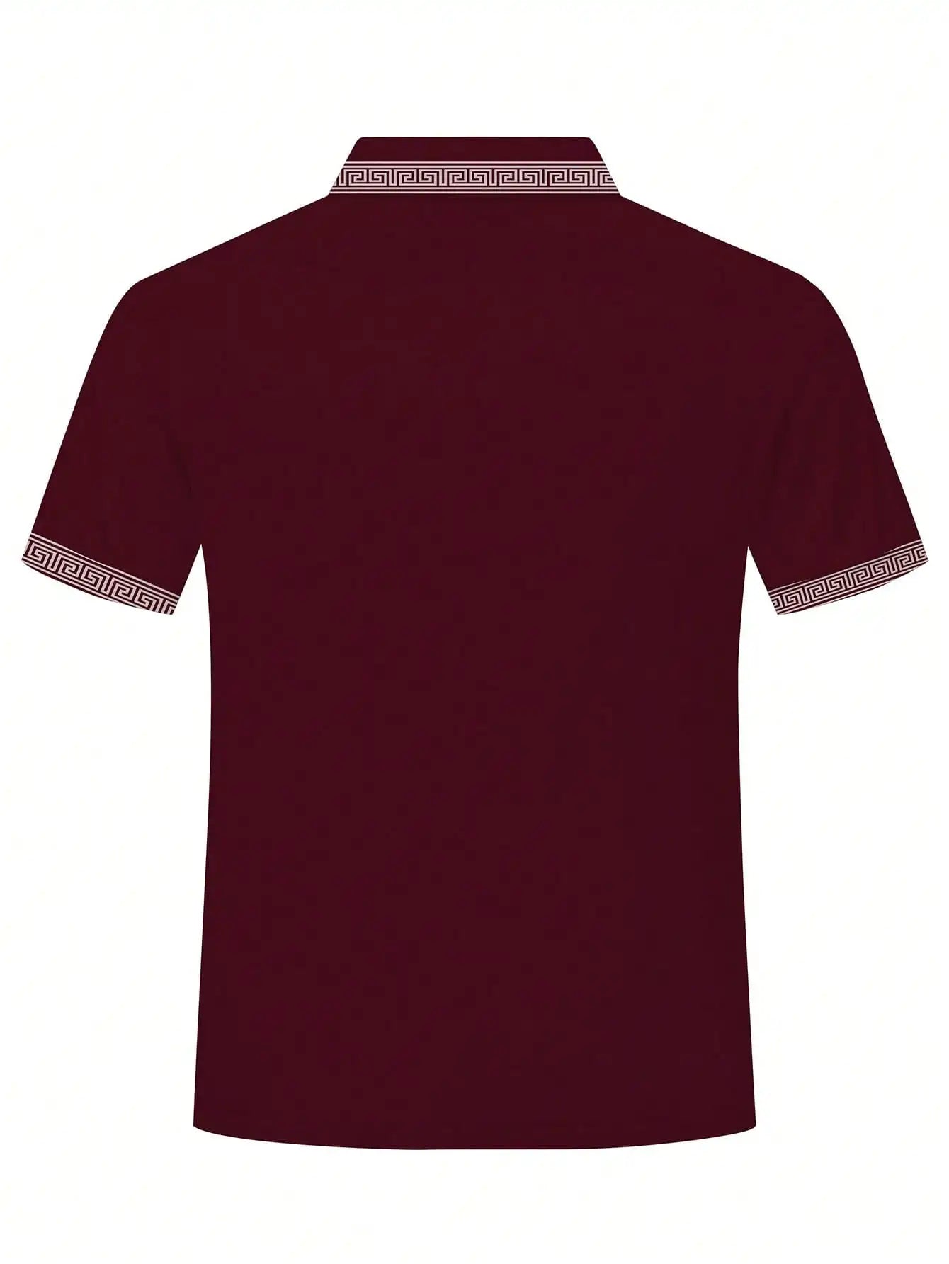 Mens Polo Shirt With Greek Key Trim Short Sleeve Top