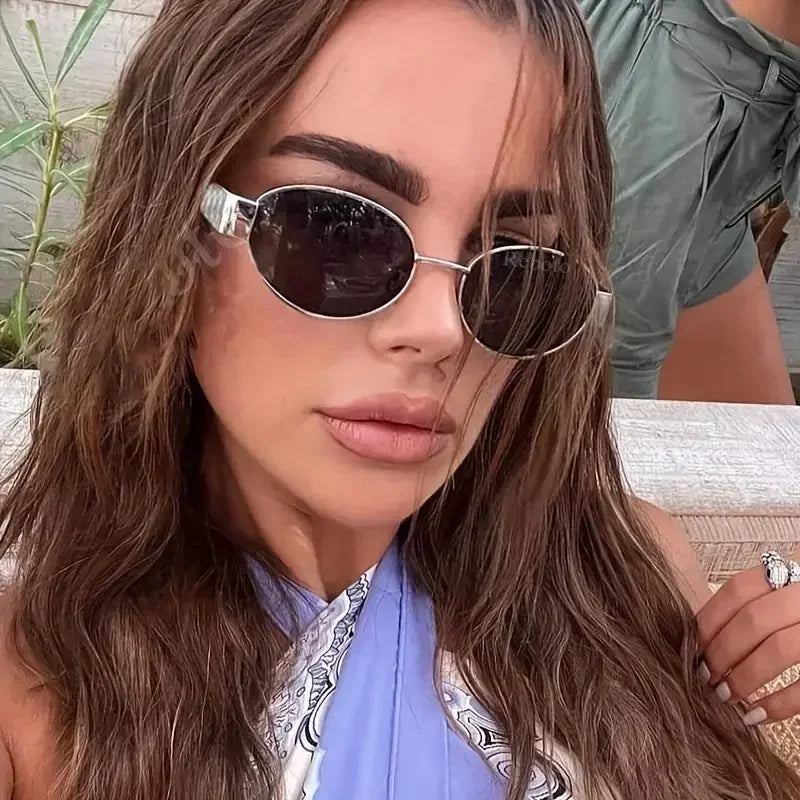 Oval Sunglasses Women Luxury Metal Frame Vintage Style