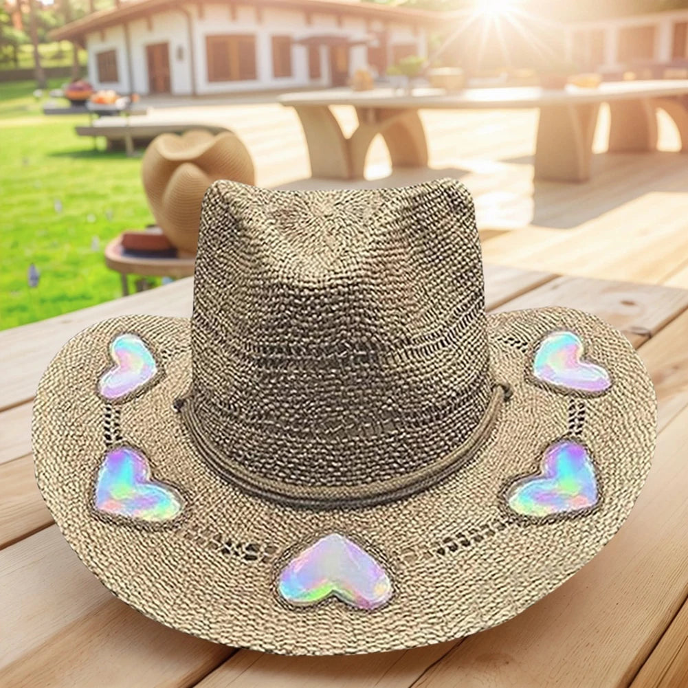 Straw Cowboy Hat Western Bohemian Beach Sun Hat Women