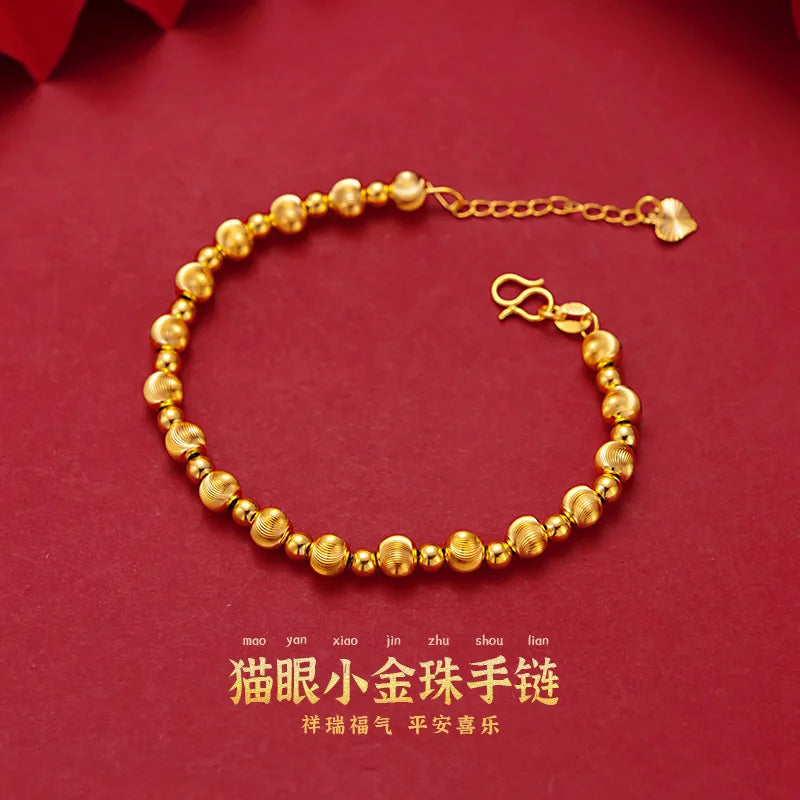 24K Gold Cat's Eye Bead Bracelet For Women GIA Certified
