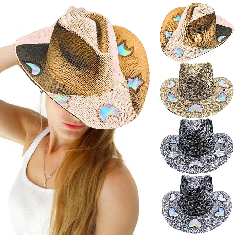 Straw Cowboy Hat Western Bohemian Beach Sun Hat Women
