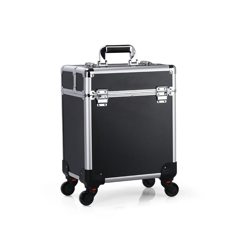 Aluminum Rolling Makeup Case Lockable Cosmetic Trolley With Trays