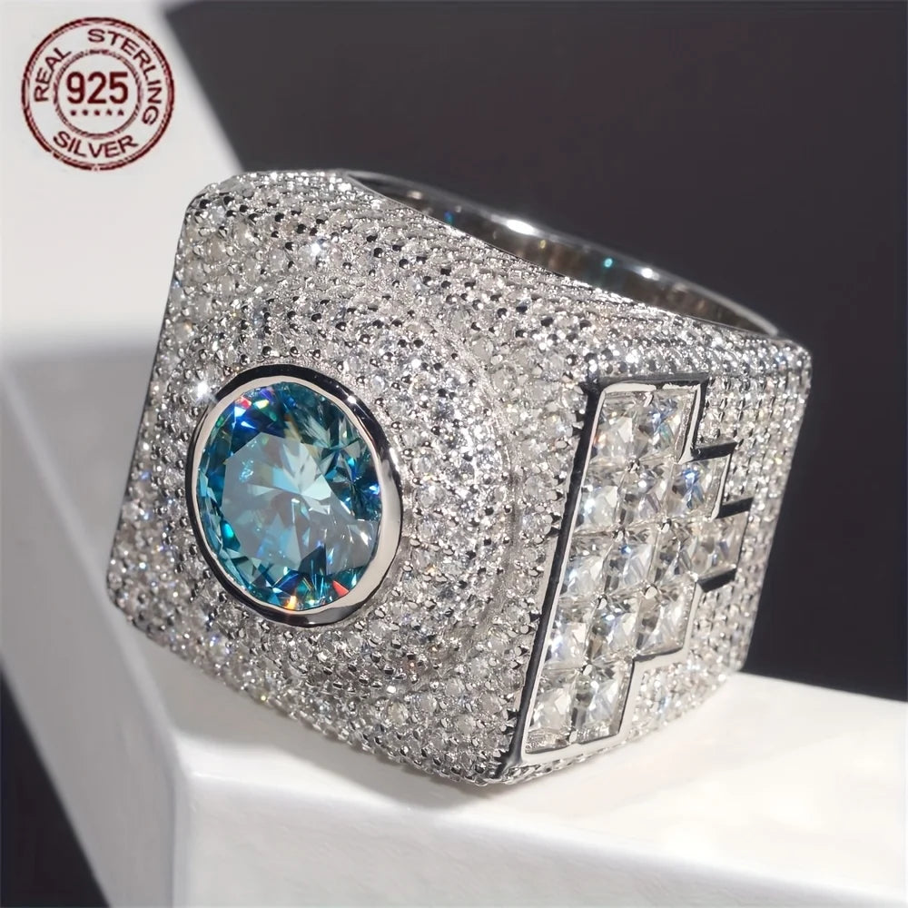 Sterling Silver Men Wedding Ring With Zircon Band