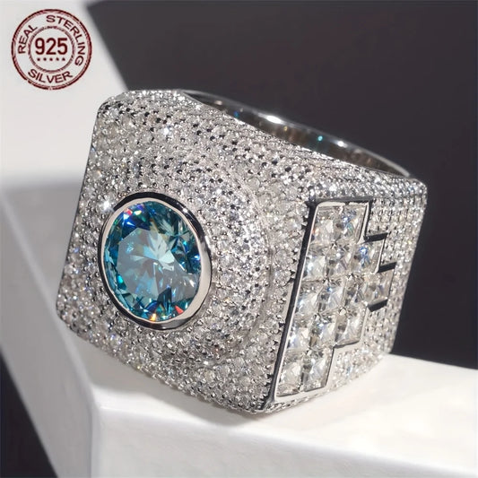 Sterling Silver Men Wedding Ring With Zircon Band