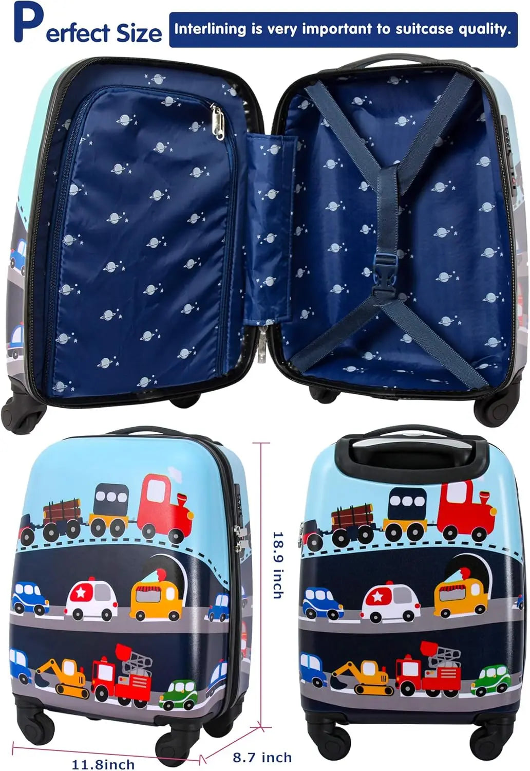 Caster Kids Rolling Luggage Four Wheel Hardside Spinner With Lock