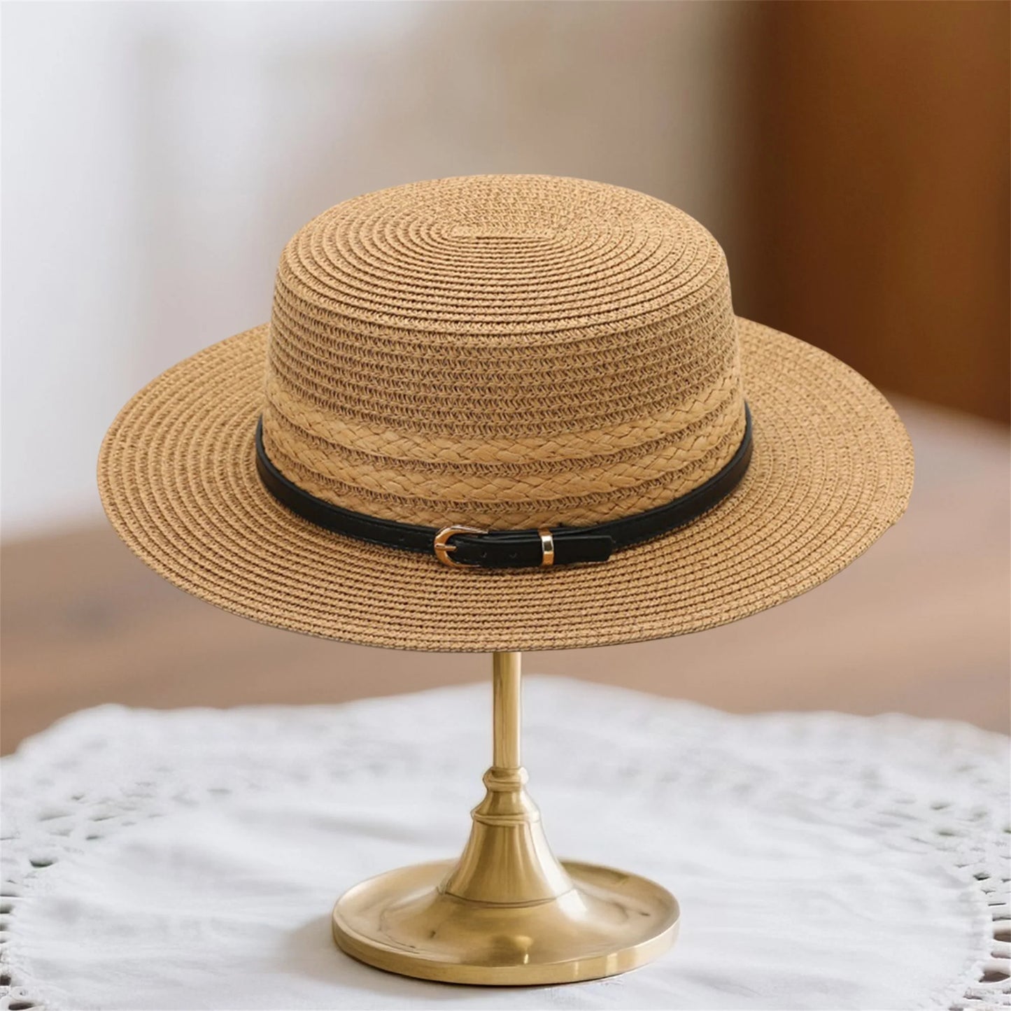 Women's Wide Brim Straw Sun Hat With Breathable Design