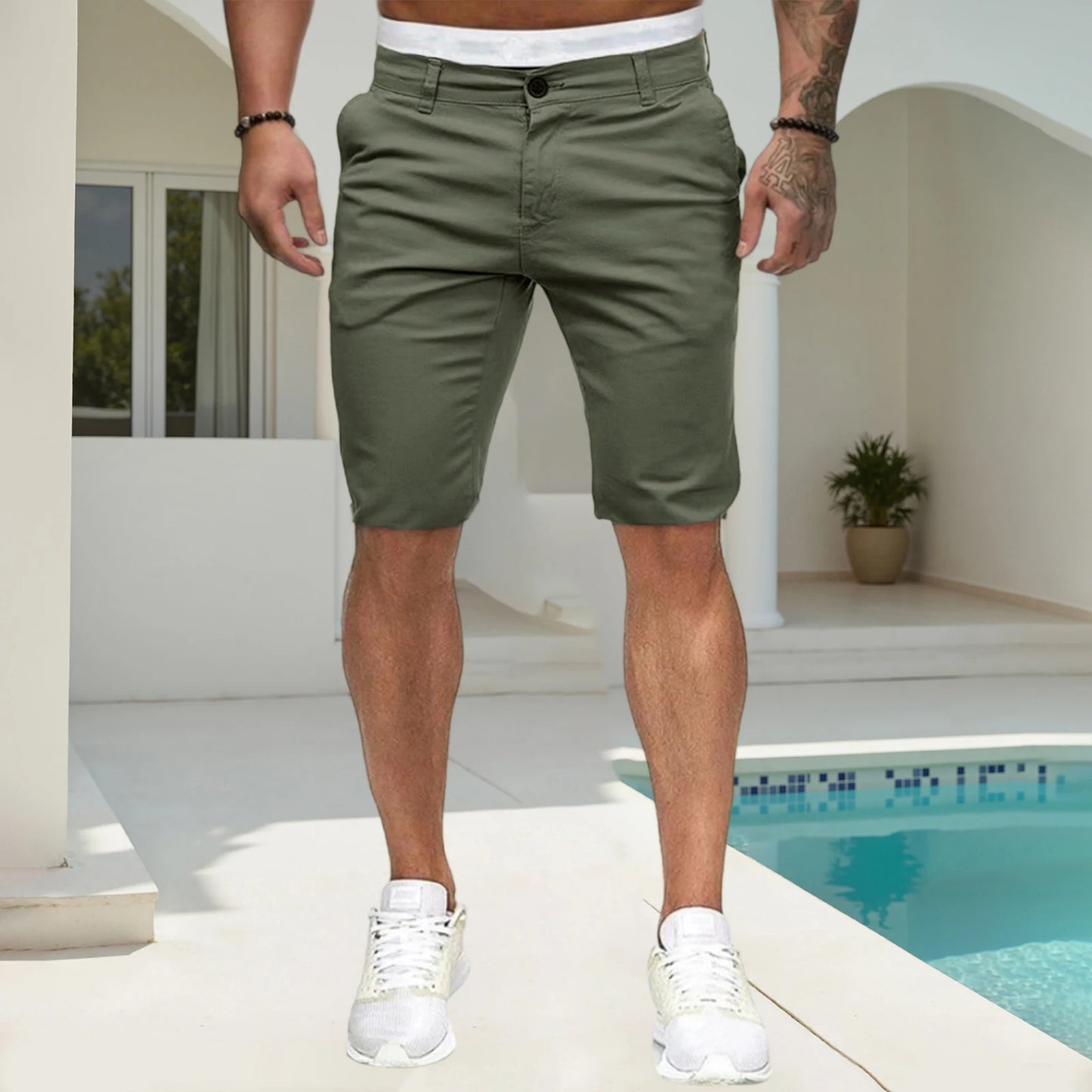 Mens Casual Solid Color Low Waist Shorts With Pockets Summer