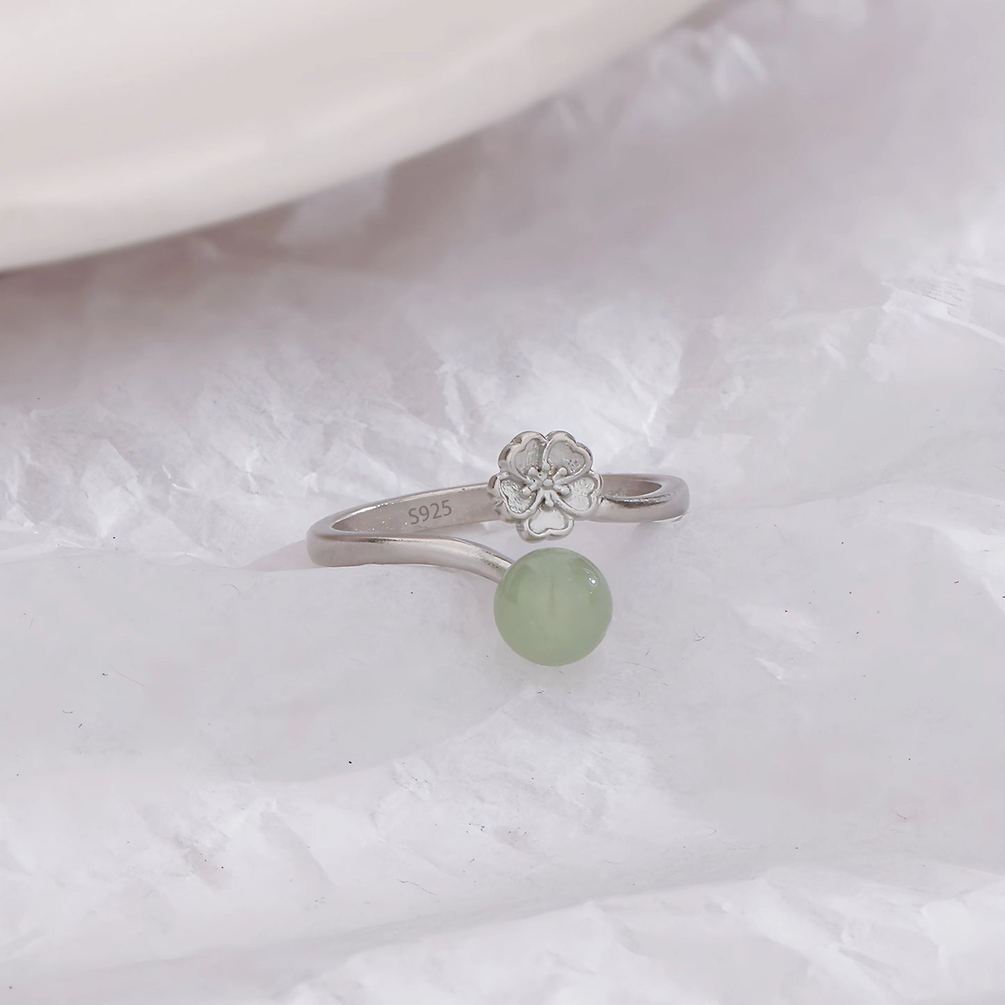 Sterling Silver Hotan Jade Geometric Ring For Women