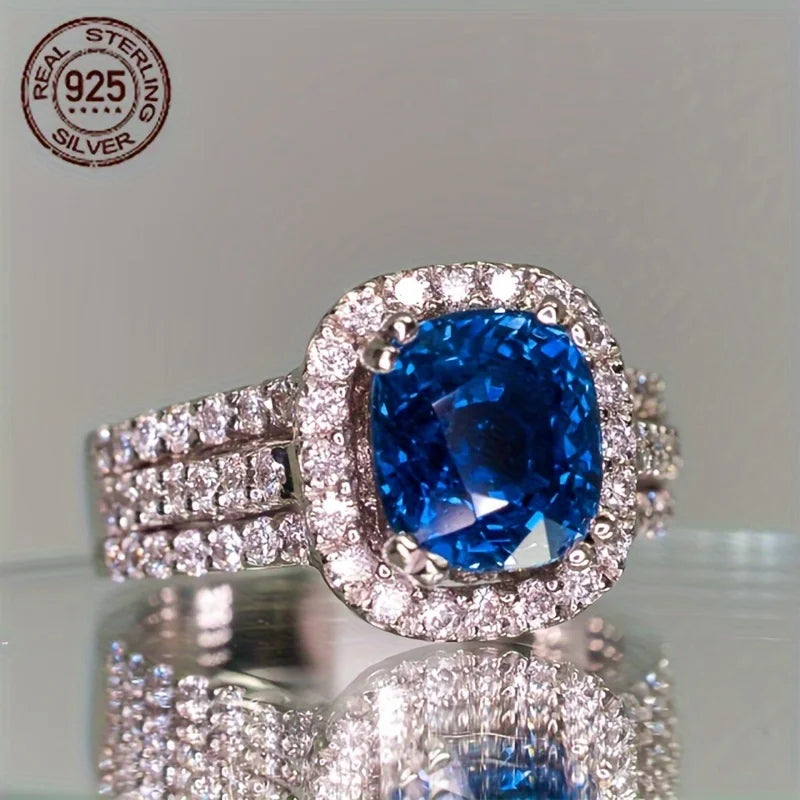 Sterling Silver Zircon Four Claw Ring Platinum Plated Wedding