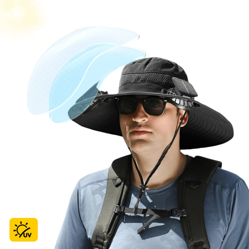 Solar Charging Fan Wide Brim Sun Hat UV Protection