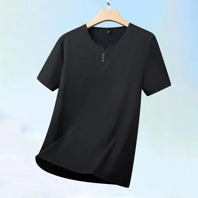 Men's V Neck Short Sleeve Knit Top Polyester Korean Style