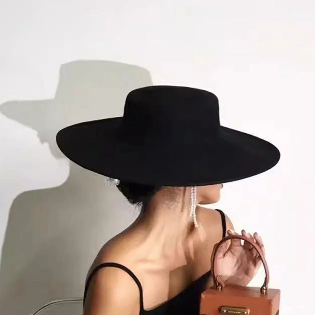 Women Felt Fedora Hat With Wide Brim Derby Style Winter