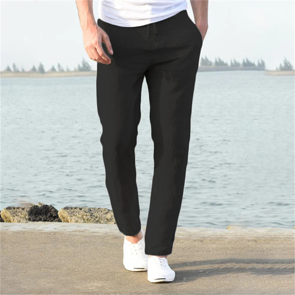 Men's Cotton Linen Casual Baggy Streetwear Joggers Trousers