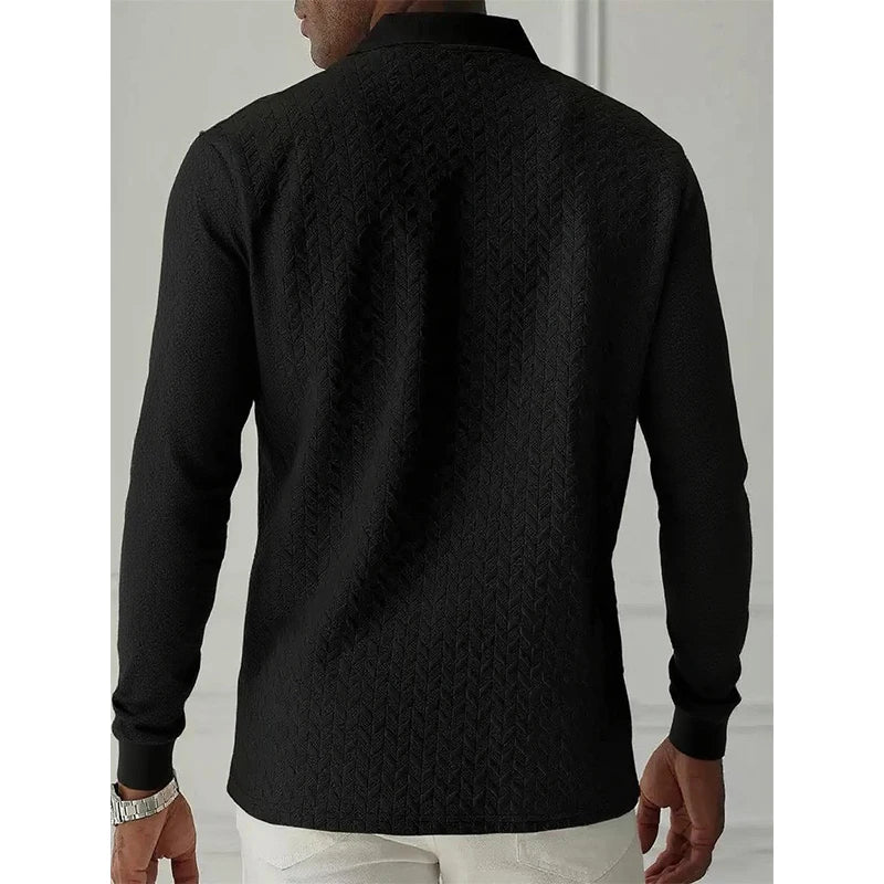 Men Long Sleeve Polo Shirt Breathable Polyester Office Polo T Shirt