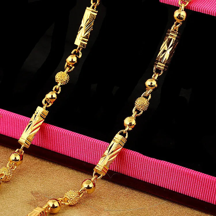 Au999 Hexagonal Column Necklace 24K Gold Unisex Jewelry