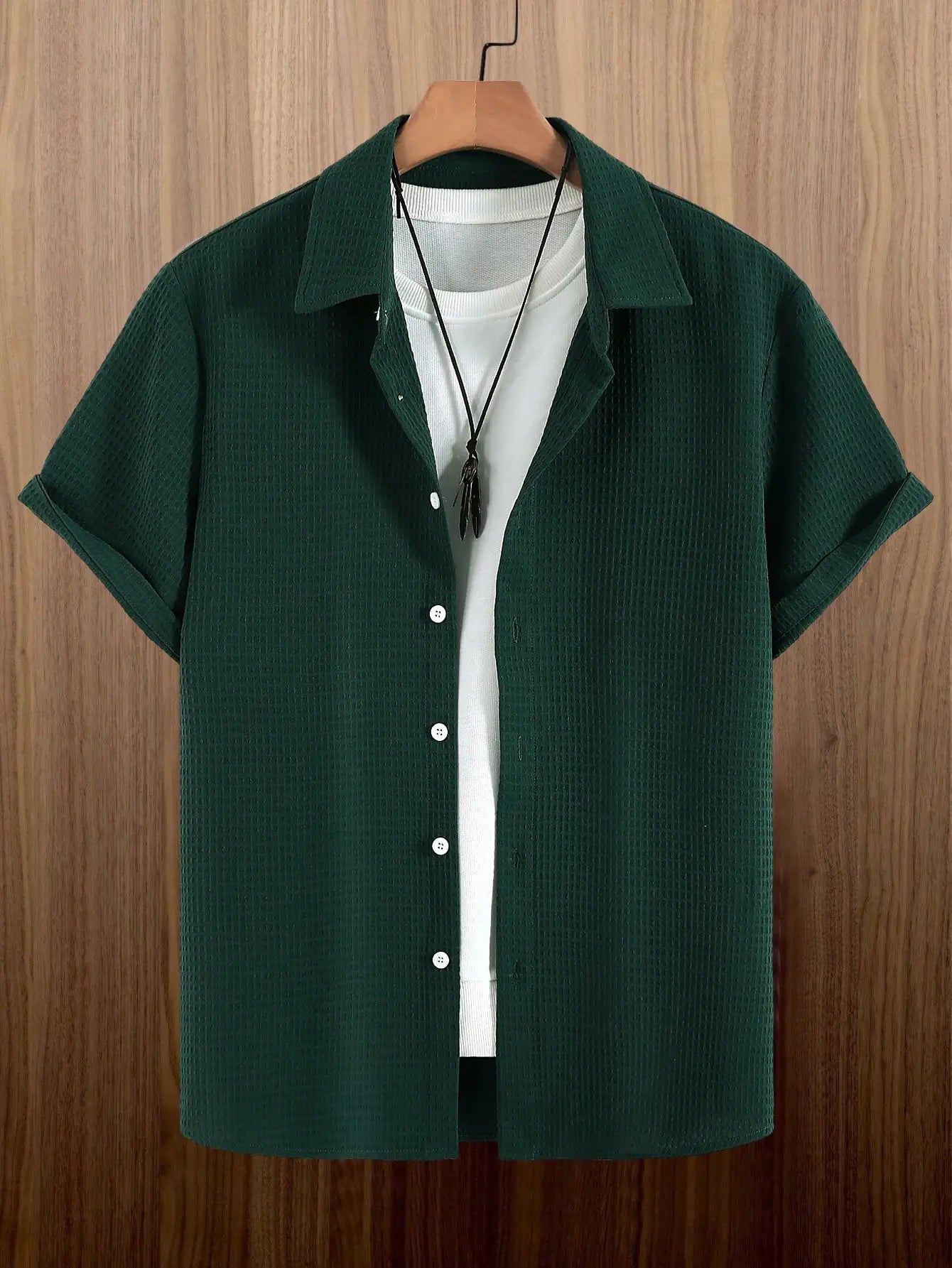 Men's Waffle Knit Short Sleeve Button Down Shirt Casual Spring