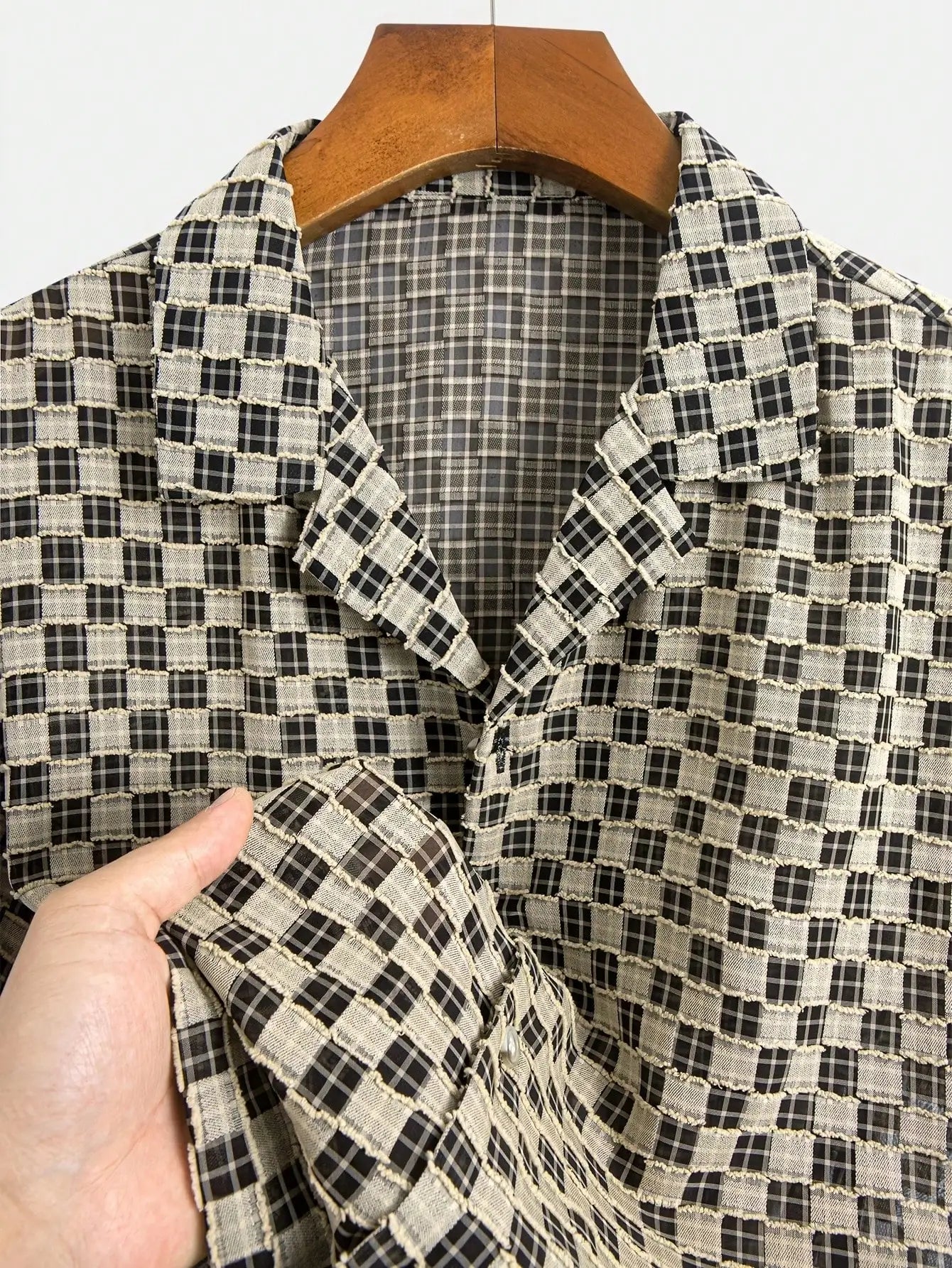 Men Short Sleeve Open Front Checkered Casual Shirt Lightweight Summer