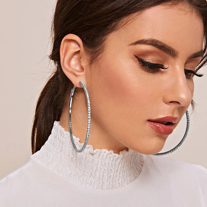 Hoop Earrings Circle Crystal Rhinestone Fashion For Women