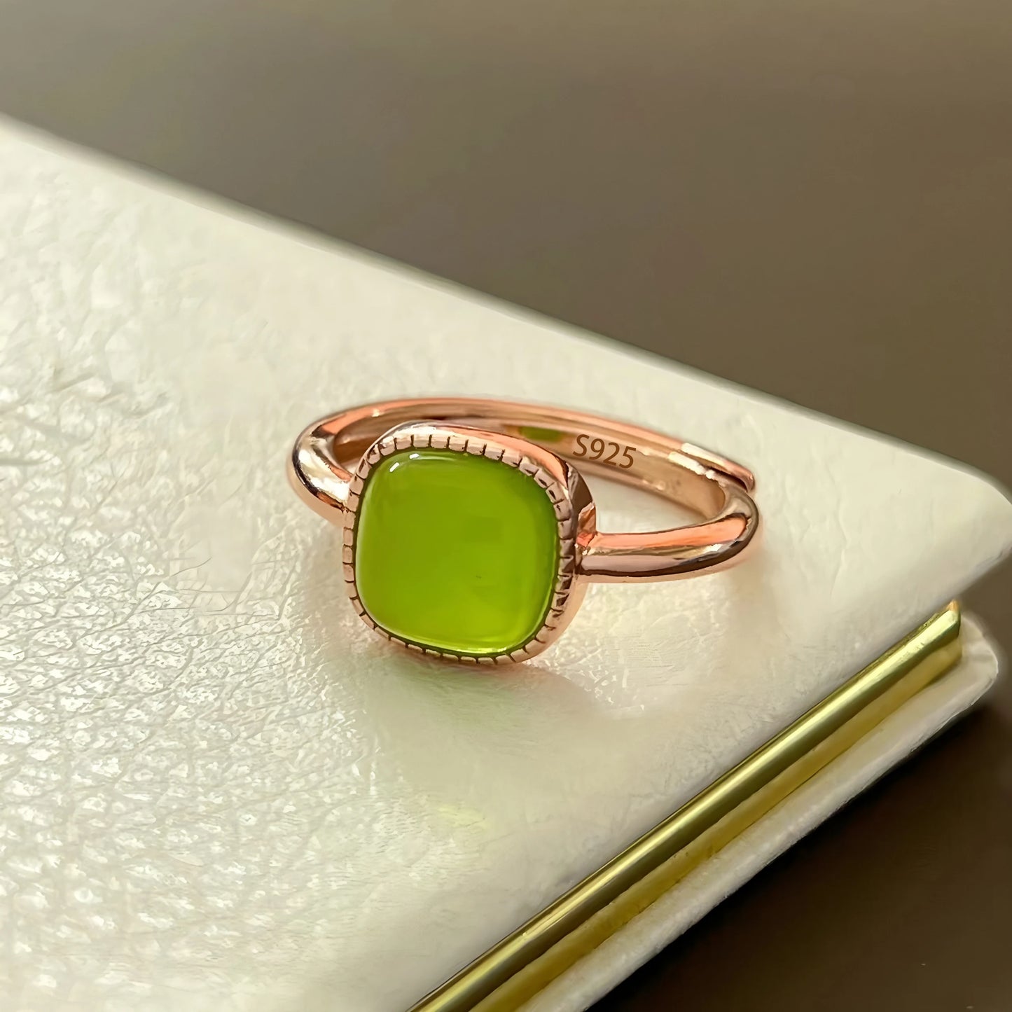 Sterling Silver Hotan Jade Geometric Ring For Women