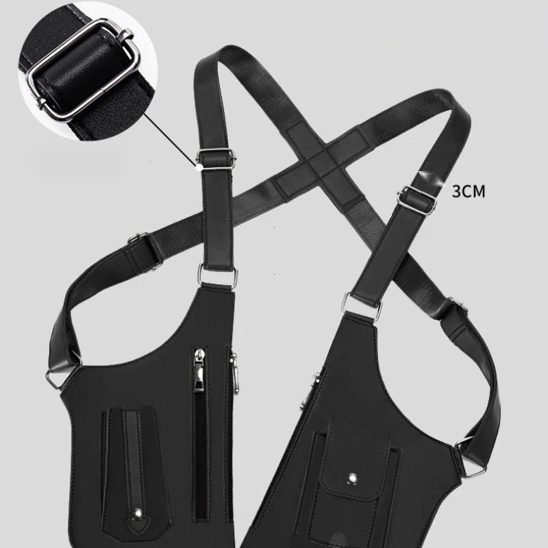 Mens Tactical Vest Bag PU Leather Phone Pouch Underarm Pack