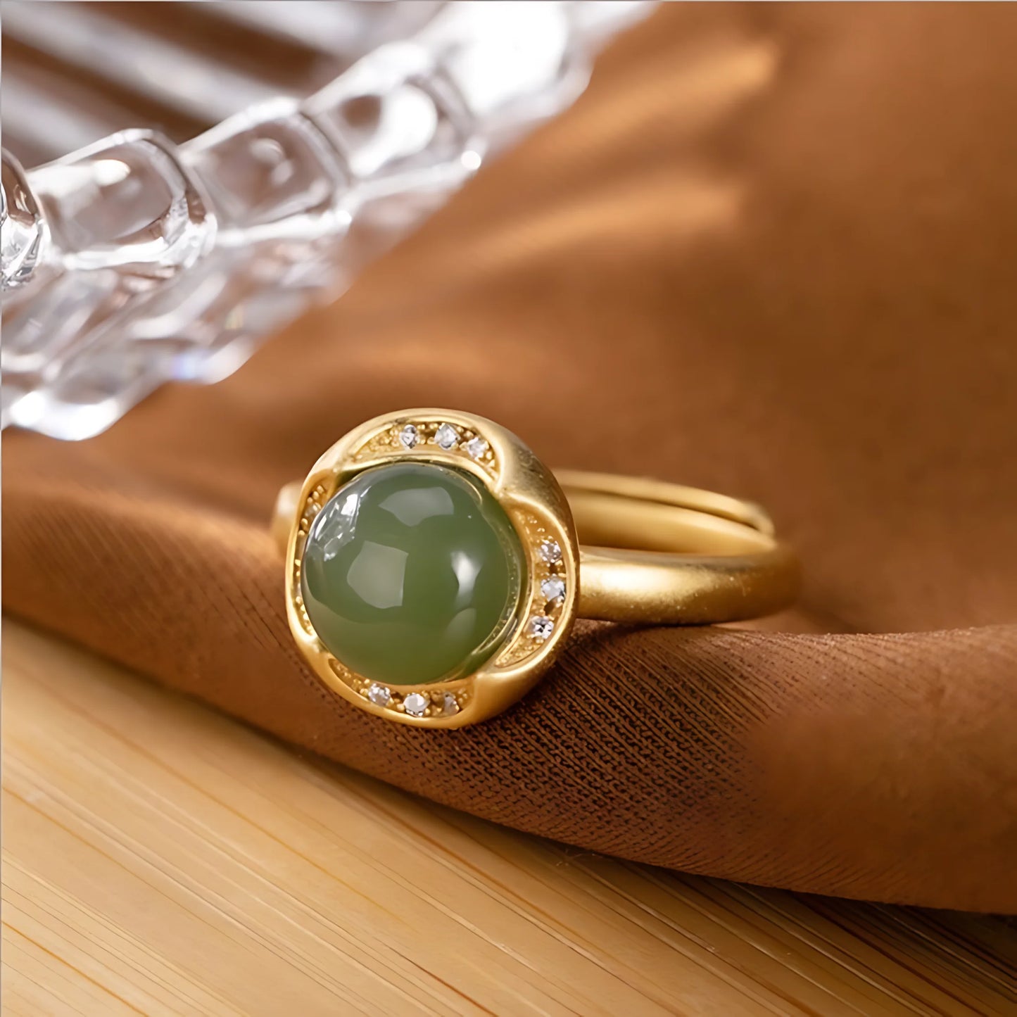 Sterling Silver Hotan Jade Geometric Ring For Women