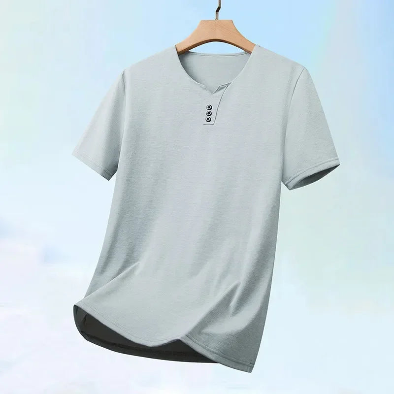 Men's V Neck Short Sleeve Knit Top Polyester Korean Style