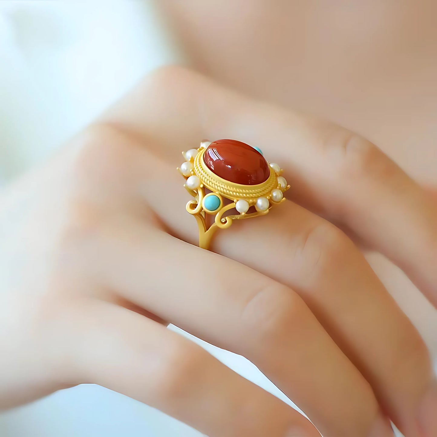 Sterling Silver Hotan Jade Geometric Ring For Women