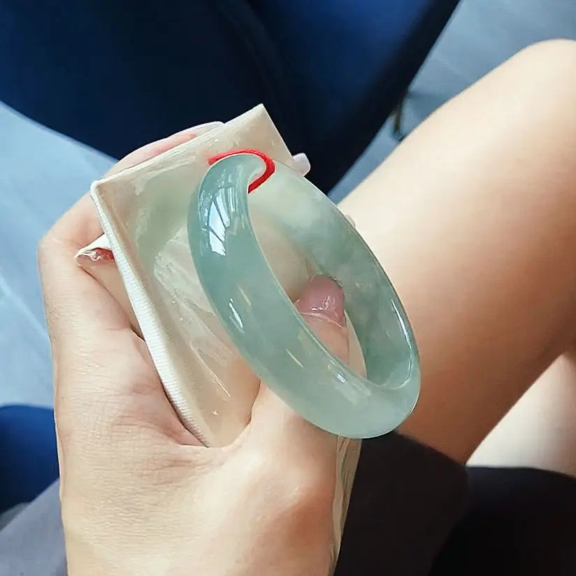 Natural Myanmar Jadeite Bangle With Floating Floral Pattern