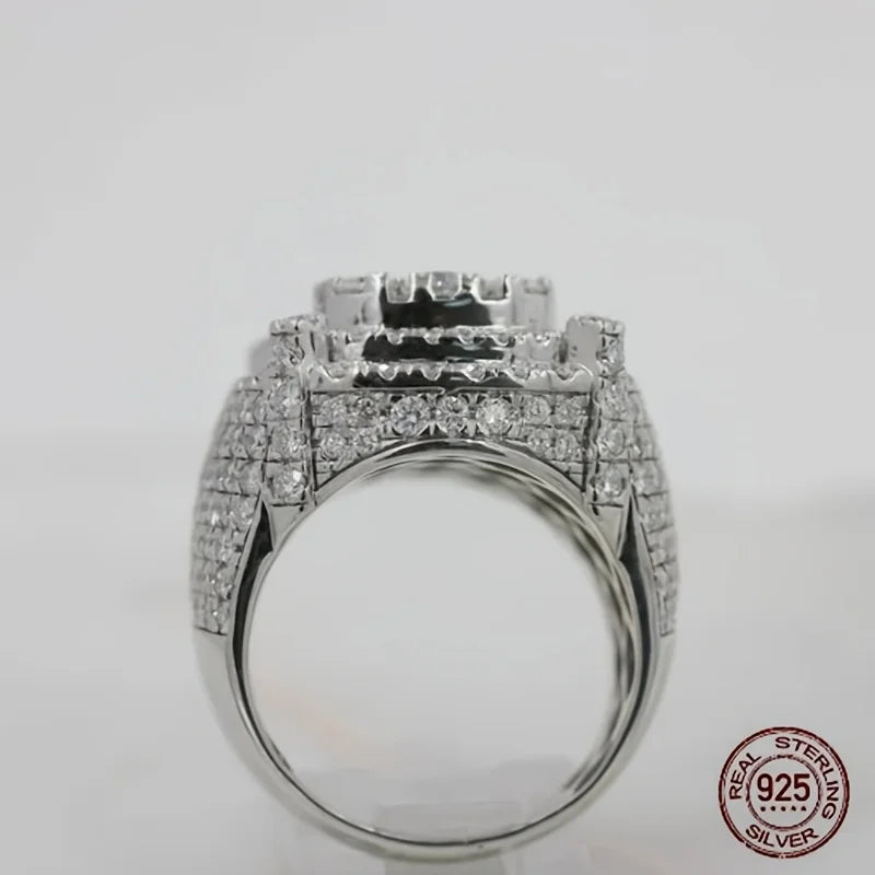 Men's Sterling Silver Cluster Engagement Ring