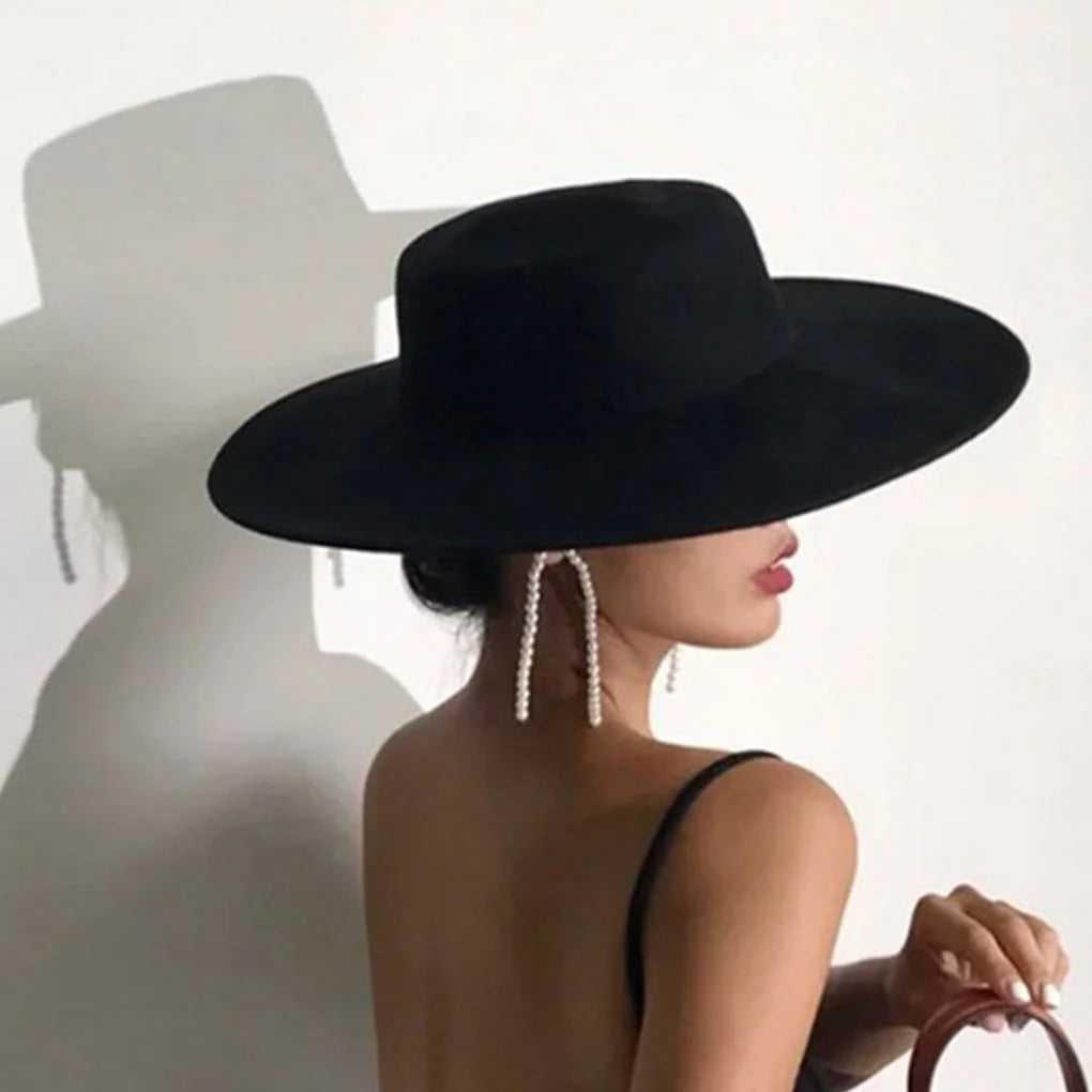 Women Felt Fedora Hat With Wide Brim Derby Style Winter