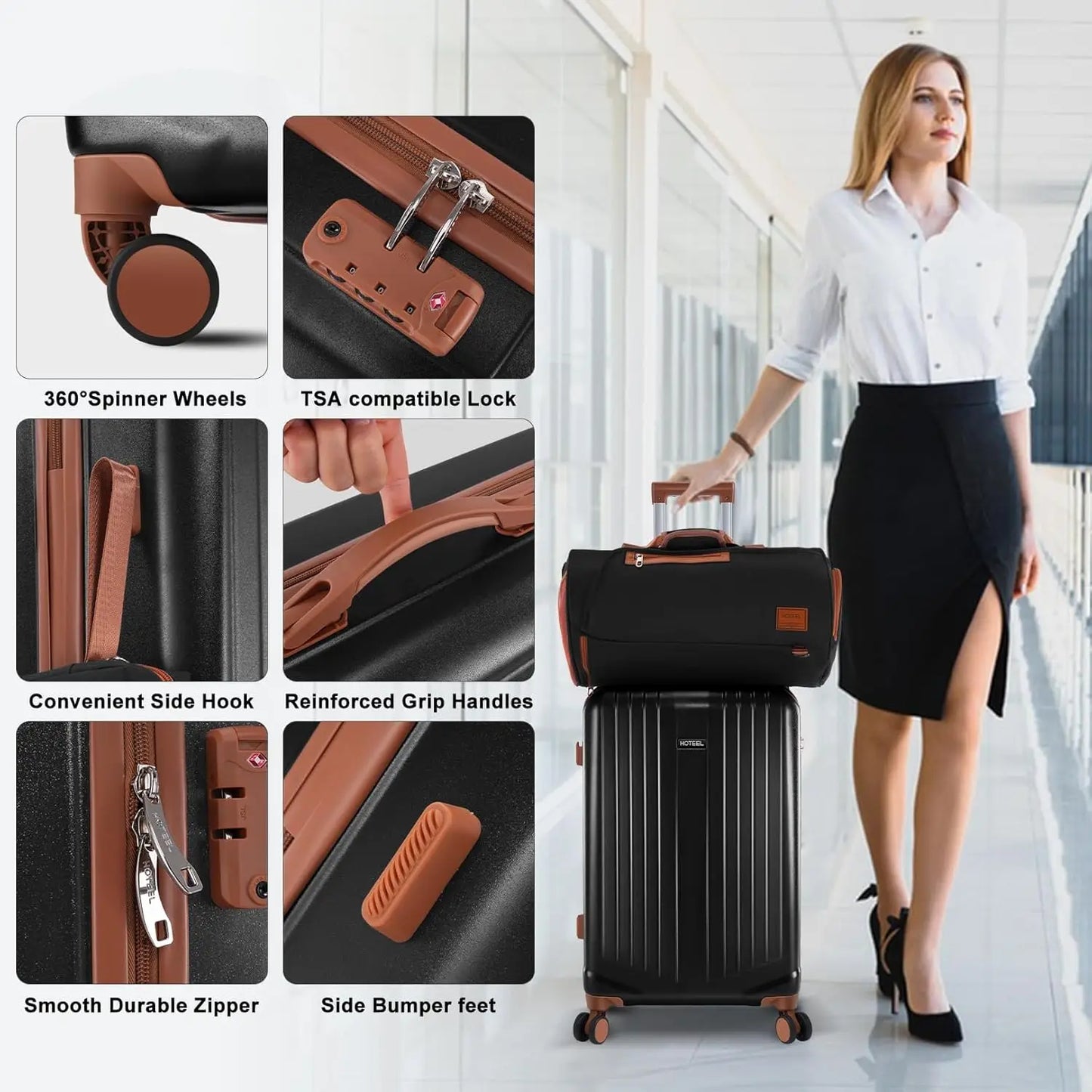 Three-Piece Lightweight Carry-On Luggage Set With Spinner Wheels